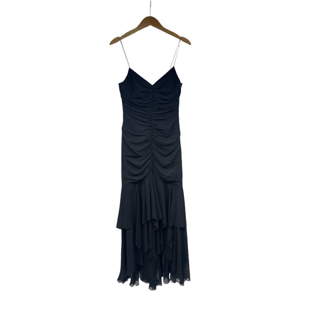 Vintage ABS Evening Y2K Style Ruched Black Evening Gown Womens 8